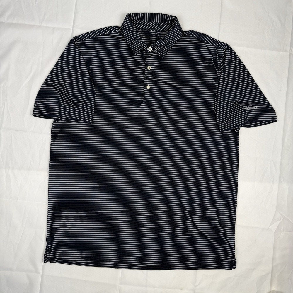 Walter Hagen NWT Polo Mens Large Blue Striped Golf Long Sleeve HydroDri Preppy